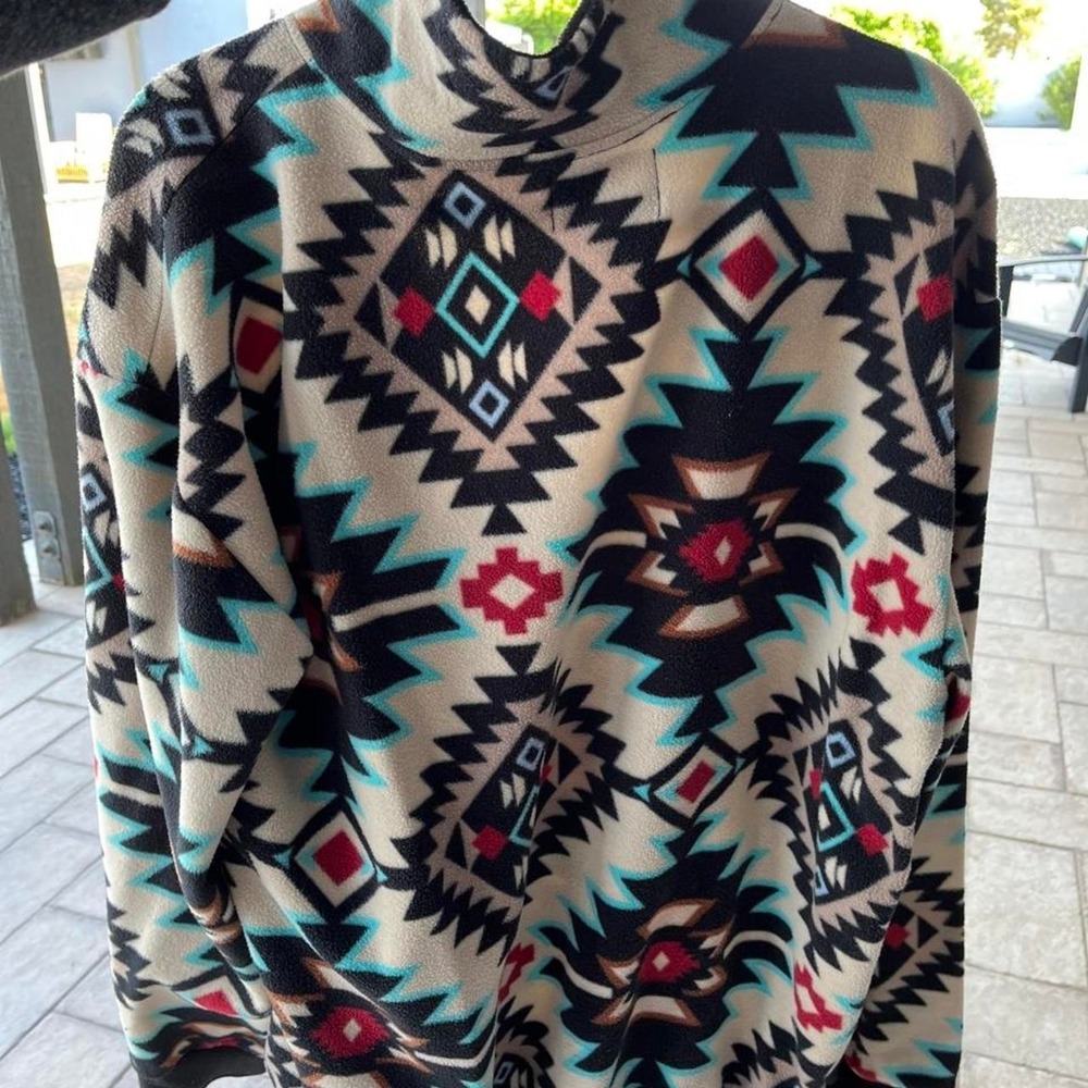 Western Wits Aztec Print Fleece 1/4 Button Pullover XL - Picture 5 of 6